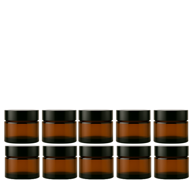 Frasco de vidro âmbar com tampa preta para cosmético - 50 gramas (kit ou unidade)