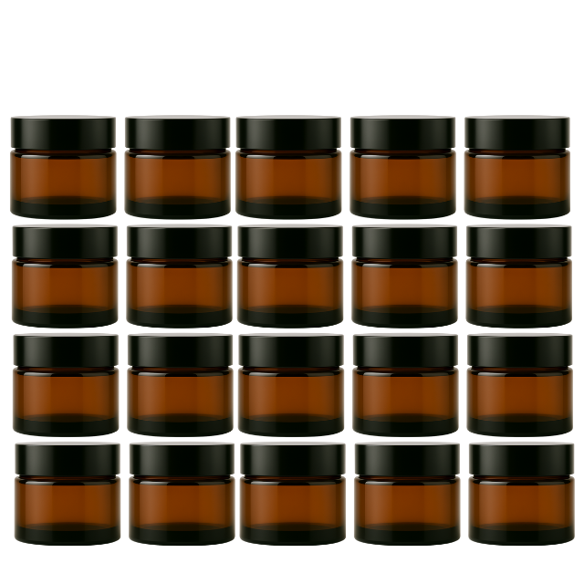 Frasco de vidro âmbar com tampa preta para cosmético - 50 gramas (kit ou unidade)
