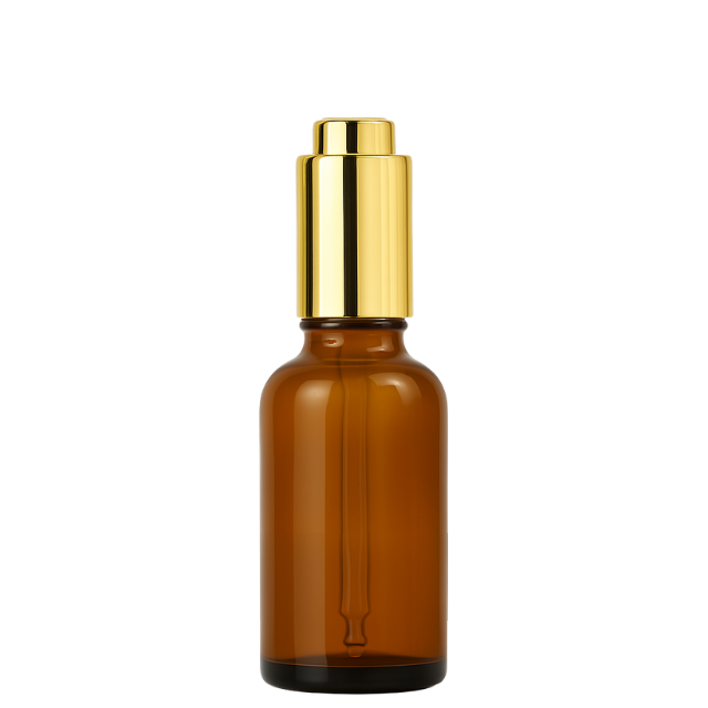 Frasco âmbar com conta-gotas dourado BOTÃO - 30 ml (unitário ou kit)