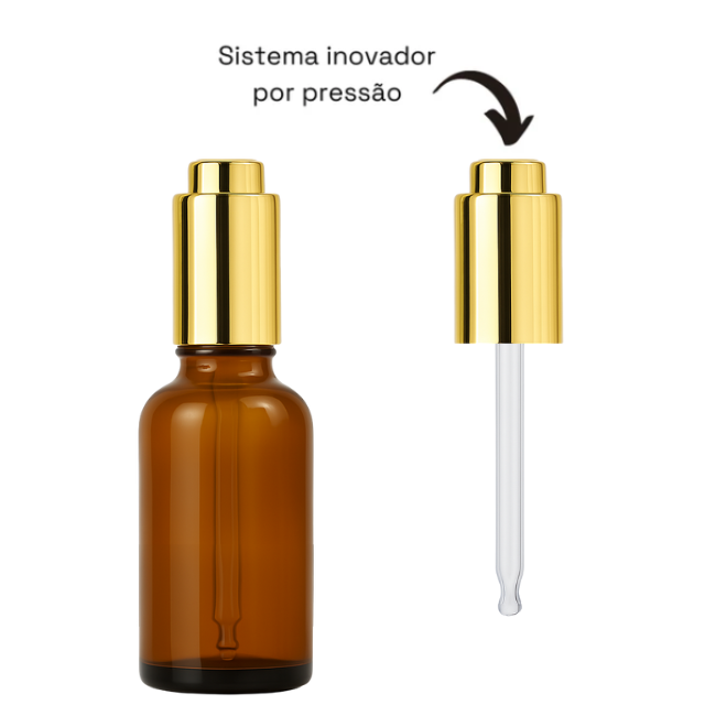 Frasco âmbar com conta-gotas dourado BOTÃO - 30 ml (unitário ou kit)
