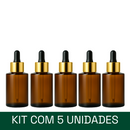 Frasco âmbar ombro RETO conta-gotas dourado e bulbo preto - 30 ml (unitário ou kit)