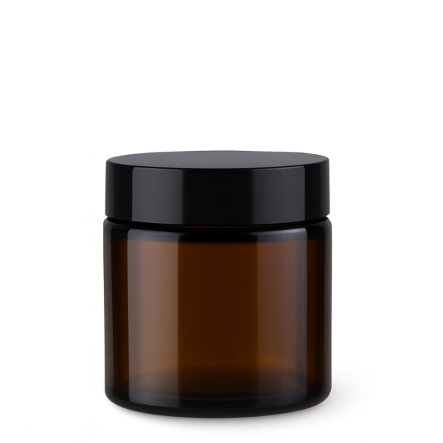 Frasco de vidro âmbar com tampa preta para cosmético - 100 gramas (kit ou unidade)