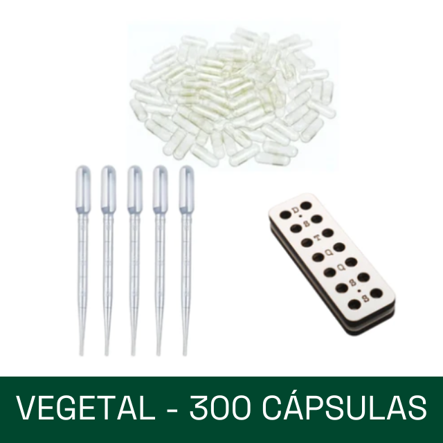 Kit -  Cápsulas + organizador + pipetas (100 ou 300 cápsulas de gelatina ou vegetal)