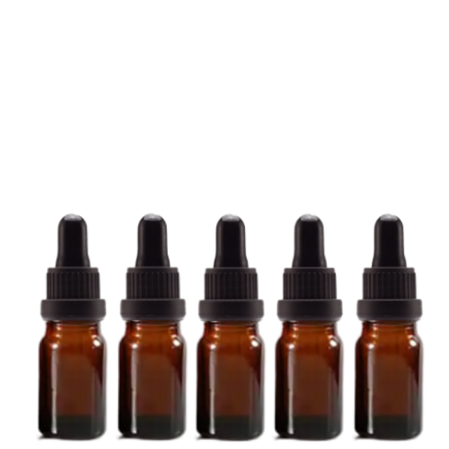 Frasco âmbar com conta-gotas PREMIUM GRADUADO - 5 ml (unitário ou kit) - Preto / Branco / Verde