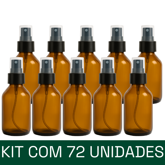 frasco de vidro ambar de 100 ml com valvula spray preta atacado