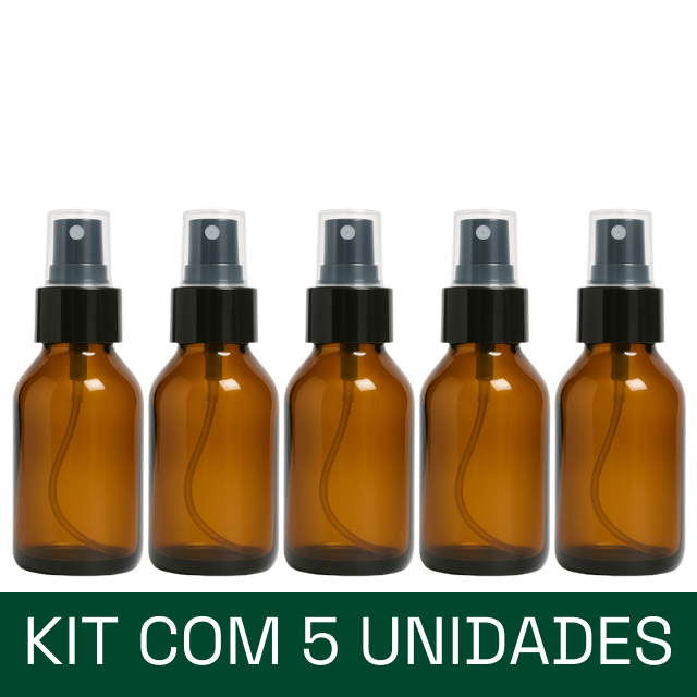 frasco de vidro ambar de 60 ml com valvula spray preta