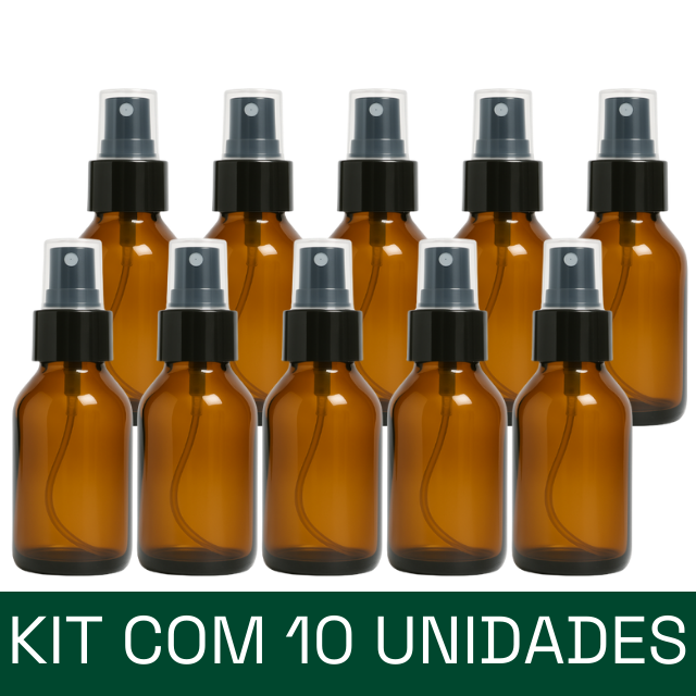 frasco de vidro ambar de 60 ml com valvula spray preta
