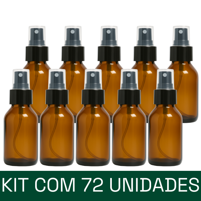 frasco de vidro ambar de 60 ml com valvula spray preta