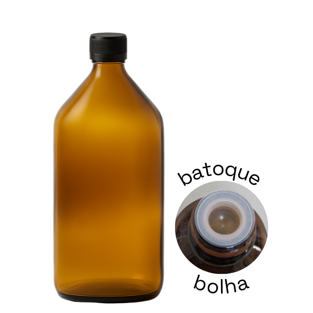 Frasco em vidro âmbar com tampa lacre e batoque bolha - 500 ml