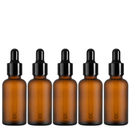 Frasco vidro âmbar fosco R18 conta-gotas tampa preta lisa bulbo preto 30 ml