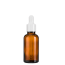 Frasco vidro âmbar R18 conta-gotas tampa lisa branca 30 ml