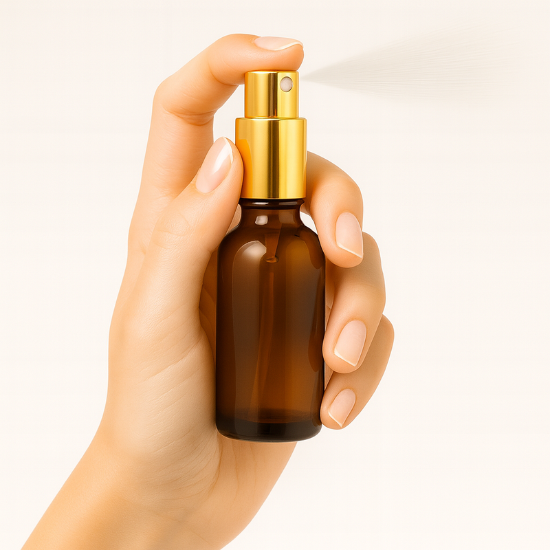 Frasco em vidro âmbar com válvula spray dourada - 20 ml (unidade ou kit)