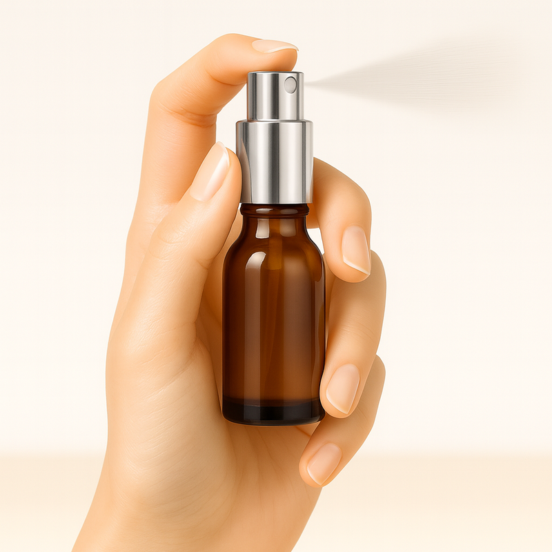 Frasco em vidro âmbar com válvula spray prateada - 10 ml (unidade ou kit)