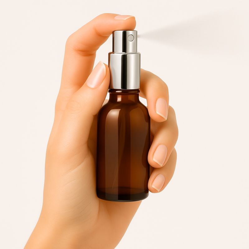Frasco em vidro âmbar com válvula spray prateada - 20 ml (unidade ou kit)