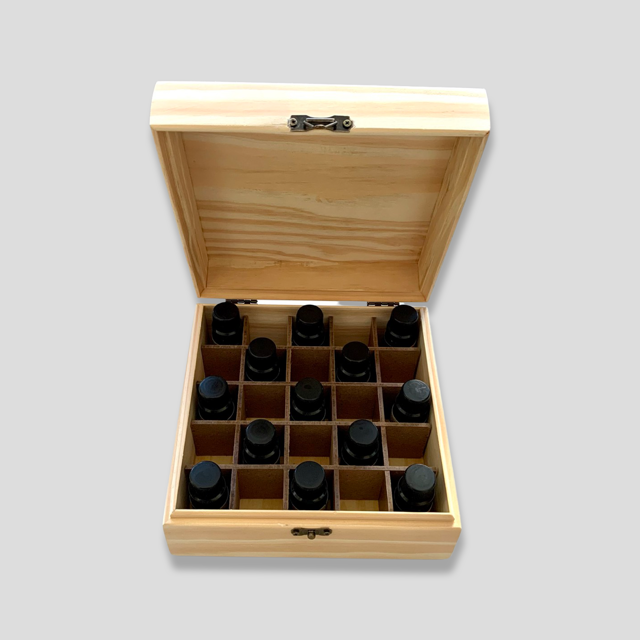 Caixa de madeira - Árvore da Vida - para 25 frascos de 15 ml