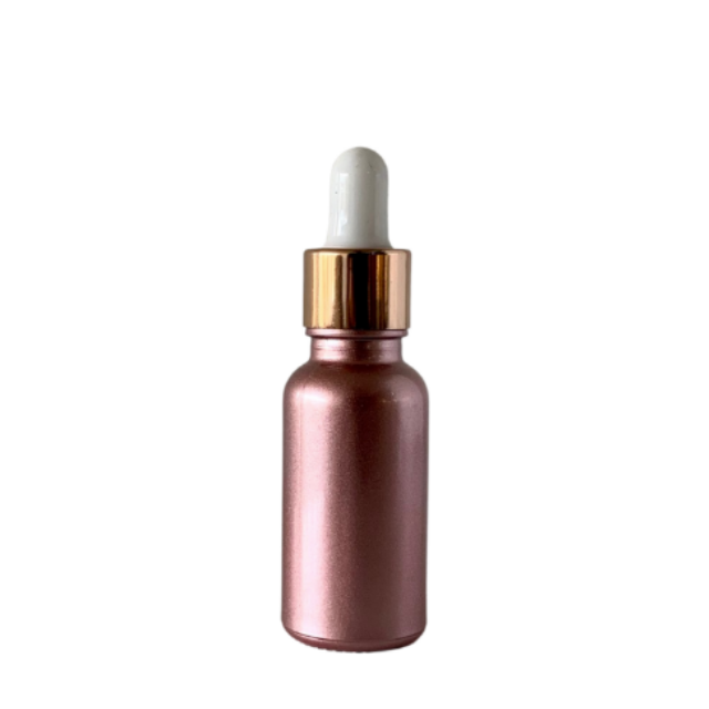 Frasco em vidro rosa metalizado com conta-gotas rose 20 ou 30 ml (unidade)