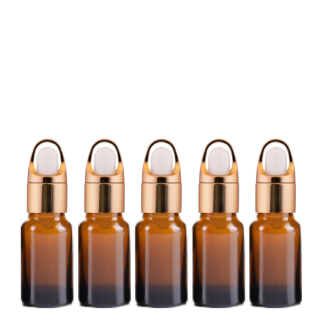 Frasco âmbar conta-gotas cesta dourado bulbo branco - 20 ml (Unidade ou kit)