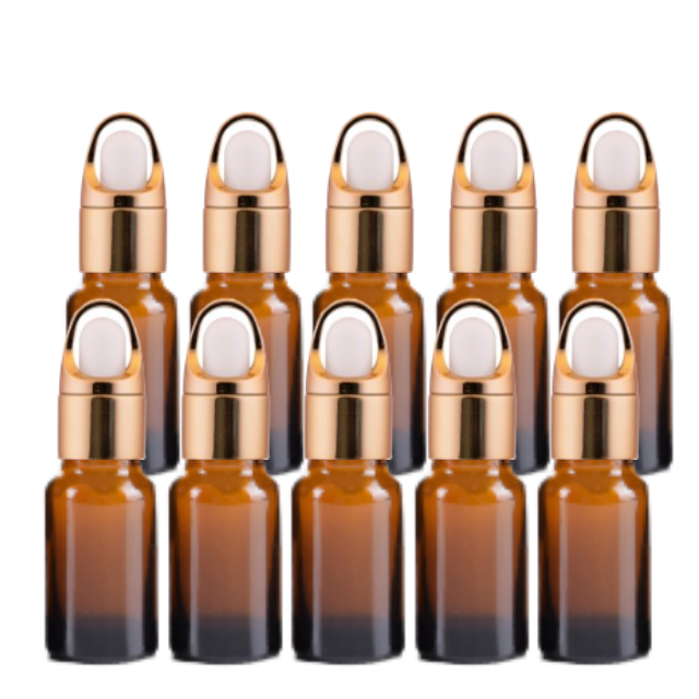 Frasco âmbar conta-gotas cesta dourado bulbo branco - 20 ml (Unidade ou kit)
