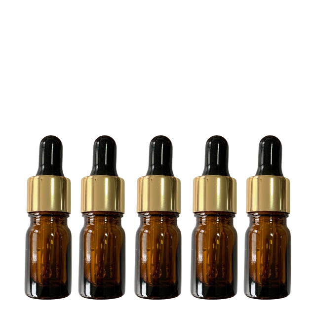 Frasco âmbar com conta-gotas dourado e bulbo preto - 5 ml (unitário ou kit)