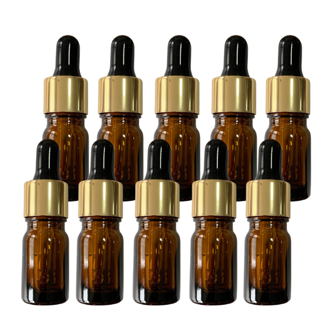 Frasco âmbar com conta-gotas dourado e bulbo preto - 5 ml (unitário ou kit)