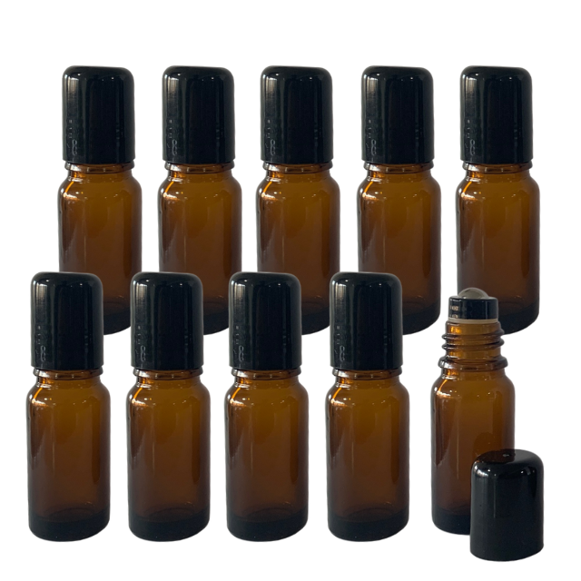 Frascos em vidro âmbar roll-on de 10ml (unidade ou kit)