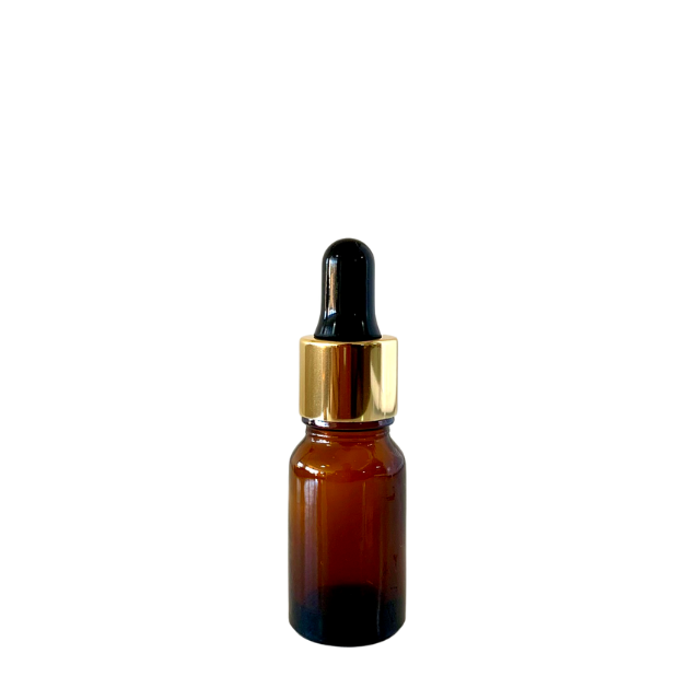 Frasco âmbar com conta-gotas dourado e bulbo preto - 10 ml (unitário ou kit)