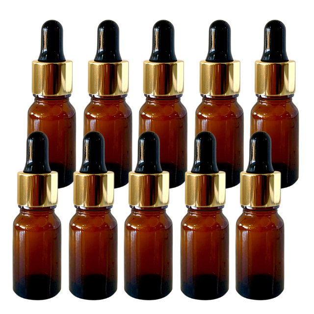 Frasco âmbar com conta-gotas dourado e bulbo preto - 10 ml (unitário ou kit)