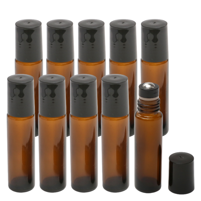 Frasco âmbar roll-on de inox - 10 ml - PREMIUM (kit ou unidade)