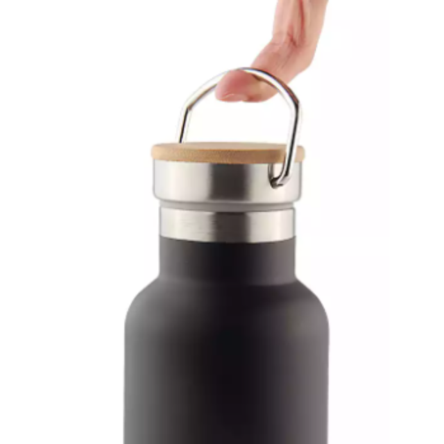 Garrafa térmica em inox com tampa de bambu - 500 ml