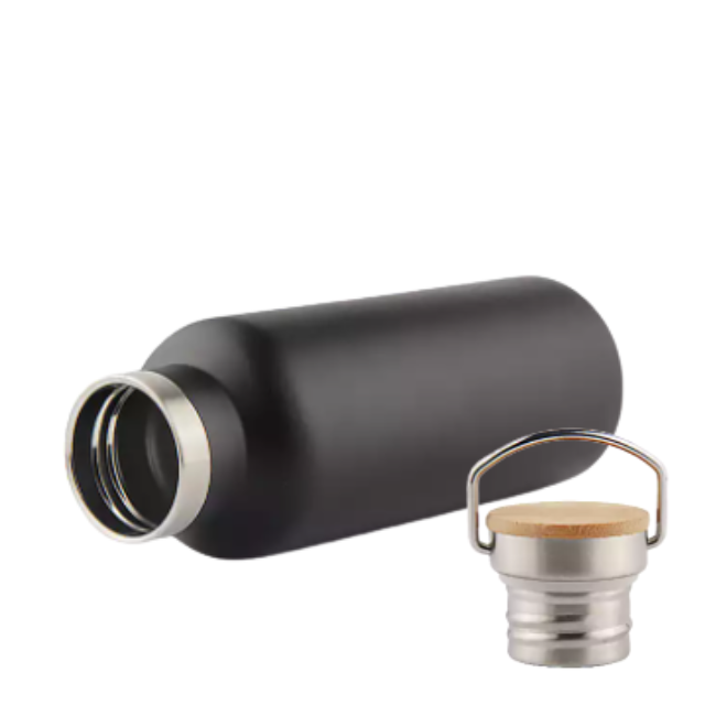 Garrafa térmica em inox com tampa de bambu - 500 ml