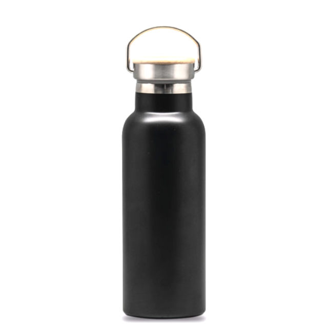 Garrafa térmica em inox com tampa de bambu - 500 ml