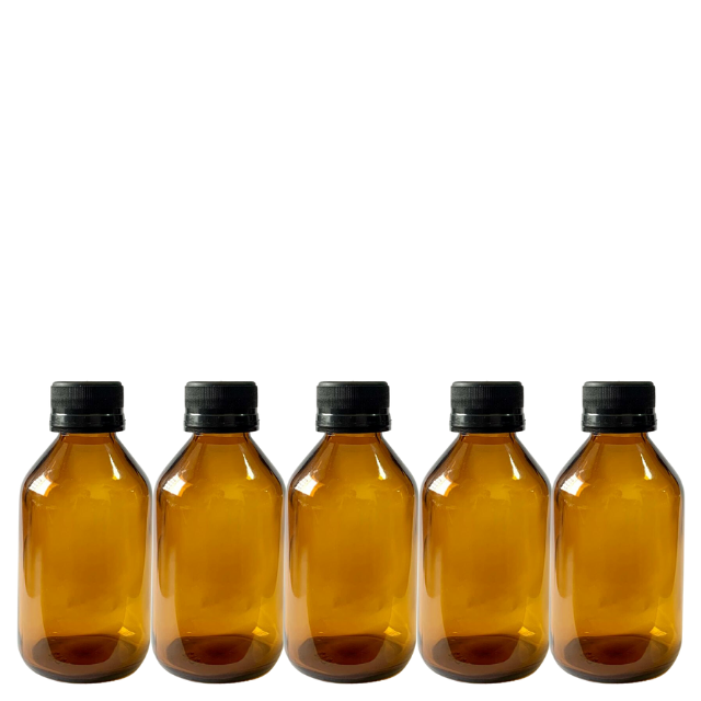Frasco em vidro âmbar com tampa lacre e batoque - 100 ml