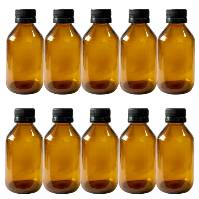 Frasco em vidro âmbar com tampa lacre e batoque - 100 ml
