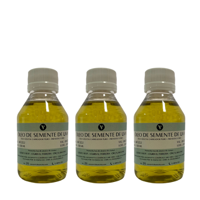 Óleo vegetal 100% puro - Semente de Uva - desodorizado - 100 ml (kit ou unidade)