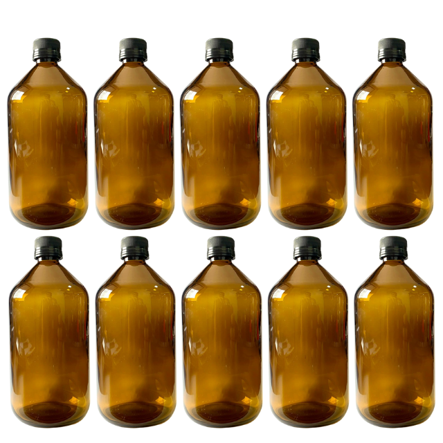 Frasco em vidro âmbar com tampa lacre e batoque - 500 ml