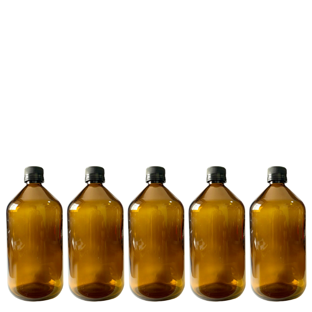 Frasco em vidro âmbar com tampa lacre e batoque - 500 ml