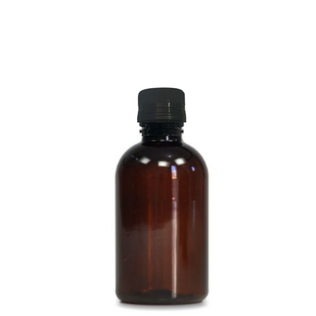 Frasco em PET âmbar com tampa preta com lacre - 250 ml