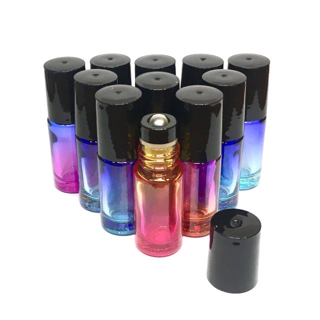KIT x 10 unidades de Frascos em vidro degrade colorido de 5 mls e roll-on de inox PREMIUM