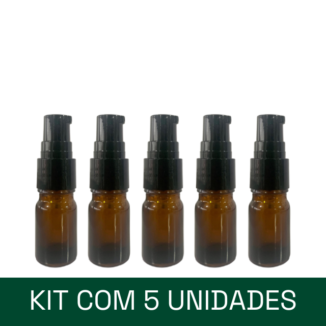 Frasco em vidro âmbar com válvula Pump (dosadora) - 5 ml (unidade ou kit)