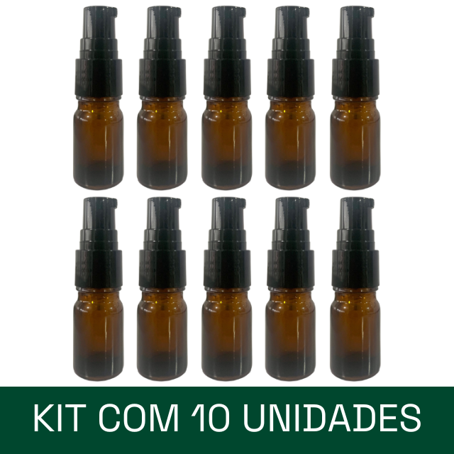 Frasco em vidro âmbar com válvula Pump (dosadora) - 5 ml (unidade ou kit)